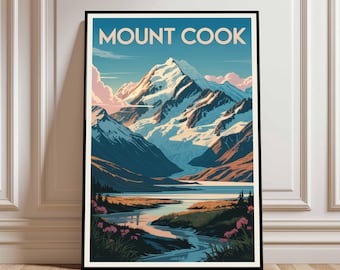 Póster del Monte Cook: Impresión artística de viaje a Nueva Zelanda