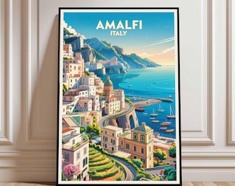 Amalfi Coast Vintage Travel Poster, Italy Wall Art (Digital Download)