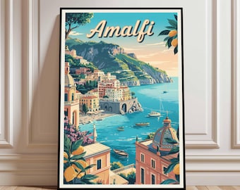 Amalfi Coast Italy Travel Poster – Vintage Style Print