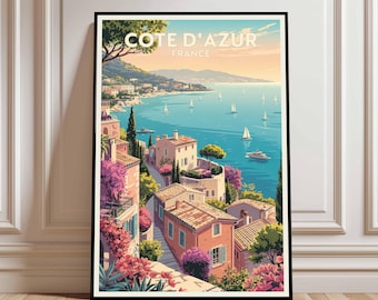 Cote d'Azur Kunstdruck | Vintage Frankreich Reise Poster (Digitaler Download)