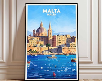 Póster de viaje a Malta, impresión de La Valeta, arte mural mediterráneo