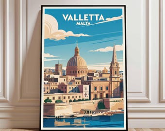 Valletta Malta Travel Print, Malta Wall Art Print, Valletta Travel Poster, Wedding Present, Minimalist Travel Poster