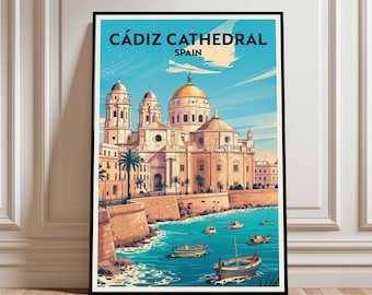 Poster Kathedrale von Cádiz, Strand La Caleta, Spanien (Digitaler Download)