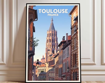Plakat podróżniczy do Tuluzy Plakat ścienny do Tuluzy Francja Plakat vintage Plakat podróżniczy do Tuluzy Prezent Wydruk z Tuluzy Wydruk podróżniczy