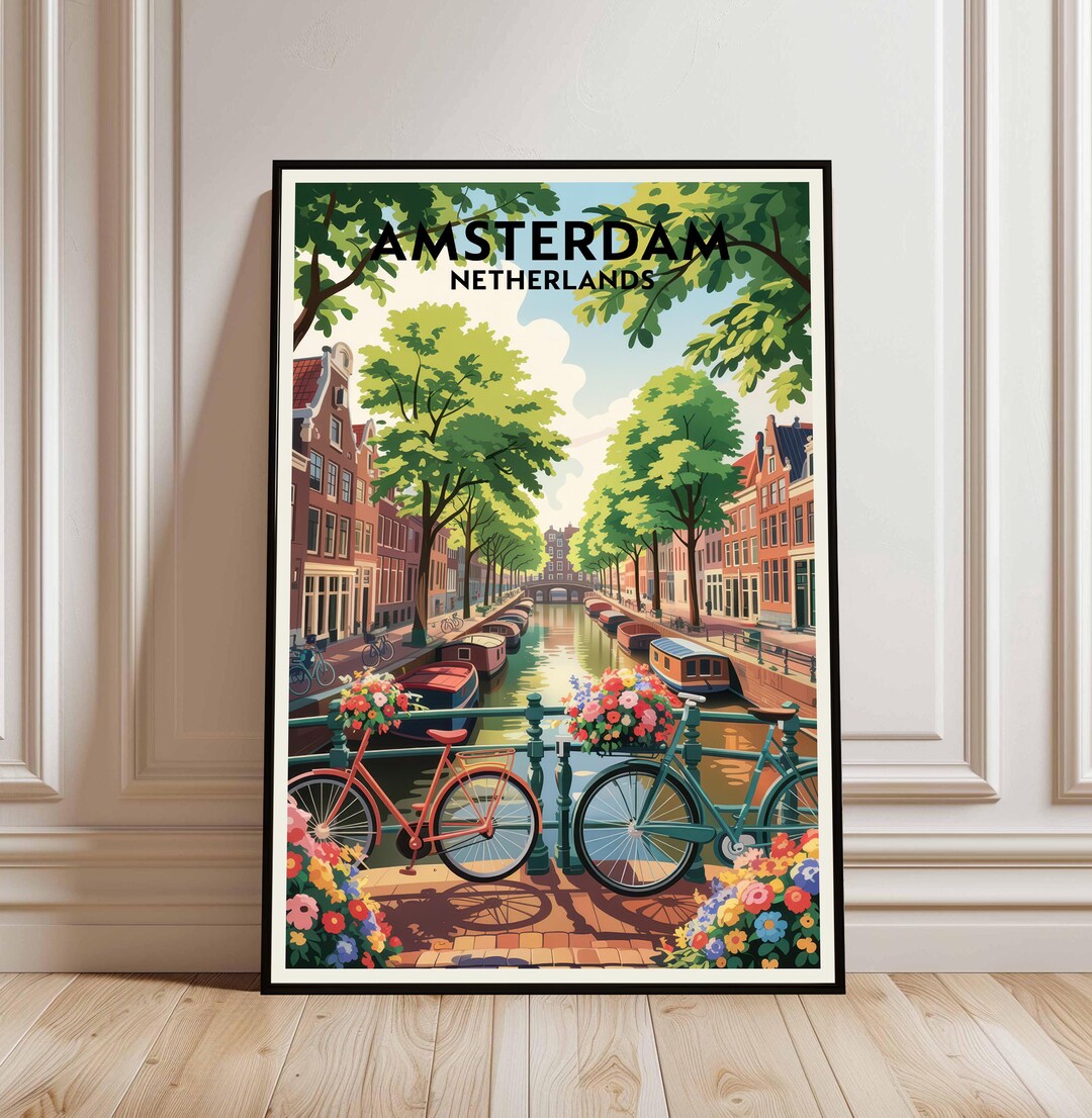 Amsterdam Travel Poster, Amsterdam Netherlands Travel Wall Art ...
