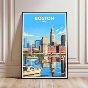 Impression d'art Boston Skyline, affiche de voyage dans le Massachusetts (téléchargement numérique)