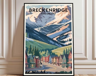 Breckenridge Colorado retro reisposter, moderne bergkunst uit het midden van de eeuw (digitale download)
