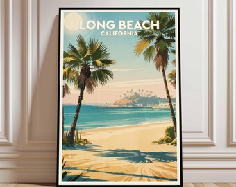 Póster de viaje de Long Beach, California - Impresión de palmeras de playa (descarga digital)