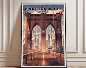 Brooklyn Bridge Art Print - New York Travel Poster (Digital Download)