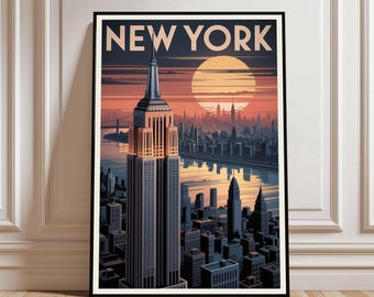 New York City Skyline Poster, Modern Travel Print (Digital Download)