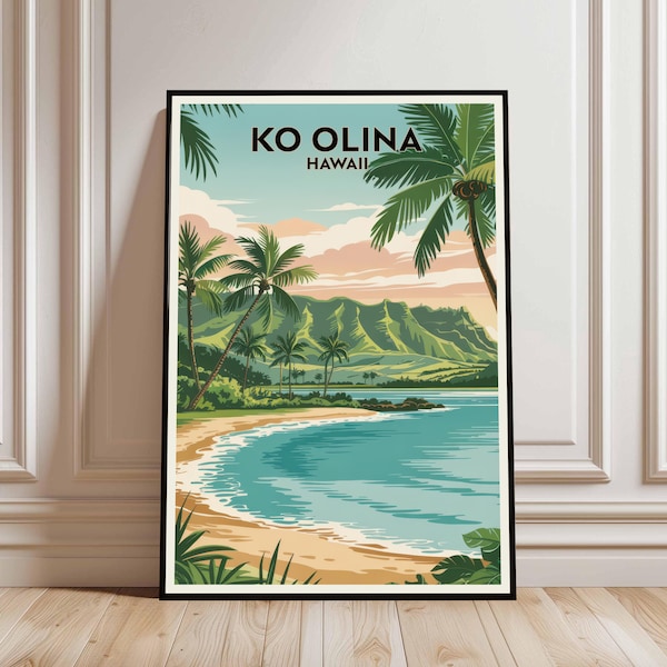 Ko Olina Hawaii Travel Poster, Beach Wall Art (Digital Download)