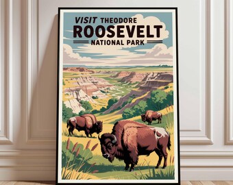 Impresión artística del Parque Nacional Theodore Roosevelt, póster de viaje vintage
