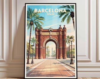 Póster turístico del Arco de Barcelona: arte urbano colorido (descarga digital)