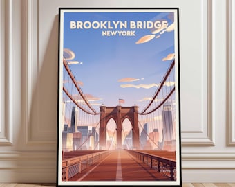 Pôster de viagem vintage da Ponte do Brooklyn | Arte de parede de Nova York