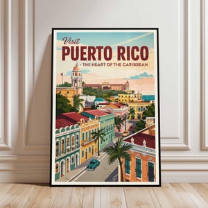 Puerto Rico Travel Poster: Tropical Beach & El Morro Fortress