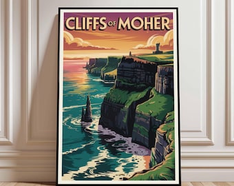 Reisposter Cliffs Of Moher, Ierland kunst aan de muur, Cliffs Of Moher Ierland Print, Decor van het huis, Decor Coast, Verjaardagscadeaus