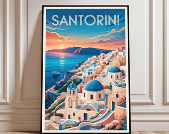 Santorini Greece Art Print | Aegean Seaside Landscape Poster