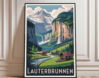 Lauterbrunnen Valley Travel Poster, Swiss Alps Art Print (Digital Download)