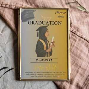 Hijabi Girl Graduation Poster: Islamic Art, Customizable Name (Digital Download A4 PDF)