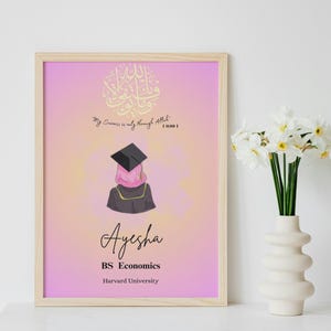 Personalized Islamic Graduation Print: Hijabi Graduate Art (Digital Download A4, Canva Template)