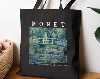Monet Japanese Bridge Tote Bag, Famous Art Canvas Tote, Claude Monet Gift, Eco-friendly Shopper, Cotton Tote, Art lover Gift, Canvas Tote