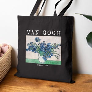 Van Gogh Irises Canvas Tote Bag, Floral Art Shopper, Vintage Museum Art Print, Eco-Friendly Cotton Bag, Blue Flower Tote, Gogh Lover Gift