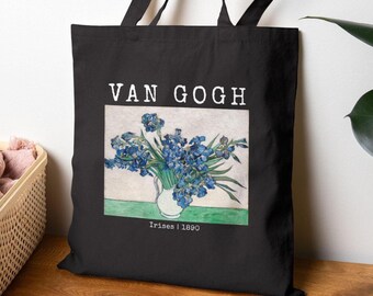 Van Gogh Irises Canvas Tote Bag, Floral Art Shopper, Vintage Museum Art Print, Eco-Friendly Cotton Bag, Blue Flower Tote, Gogh Lover Gift
