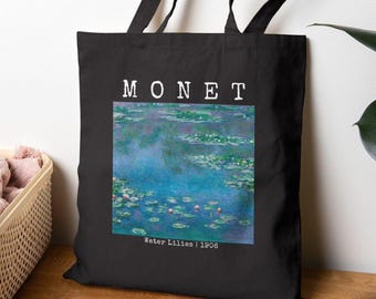 Monet Water Lilies Tote Bag, Claude Monet Print Canvas Tote, Famous Art Cotton Tote, Floral Lily Pond Bag, Monet Art Gift, Art lover gift