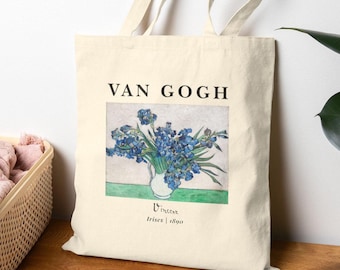 Van Gogh Irises Tote Bag, Cotton Canvas Art Tote, Floral Reusable Shopping Bag, Book Bag, Eco Friendly, Gogh Art Print Bag Gogh Lovers Gift