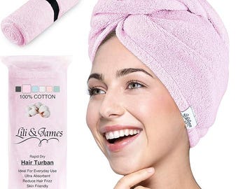 100% Cotton Hair Towel Wrap | Quick Dry, Absorbent, Anti-Frizz Turban