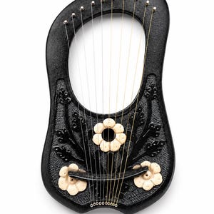Black Lyre Harp with Ivory Floral Accents, Decorative String Instrument, Music Lover Gift, Unique Musical Home Décor Trego sports