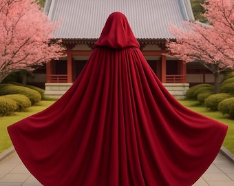 Capa de hechicera roja oscura, vestido medieval largo con capucha, túnica de cosplay de fantasía vikinga
