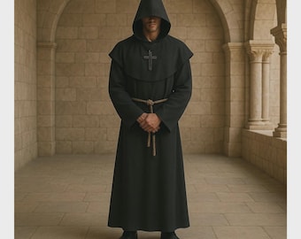 Túnica de monje medieval, disfraz de cosplay renacentista, capa con capucha unisex