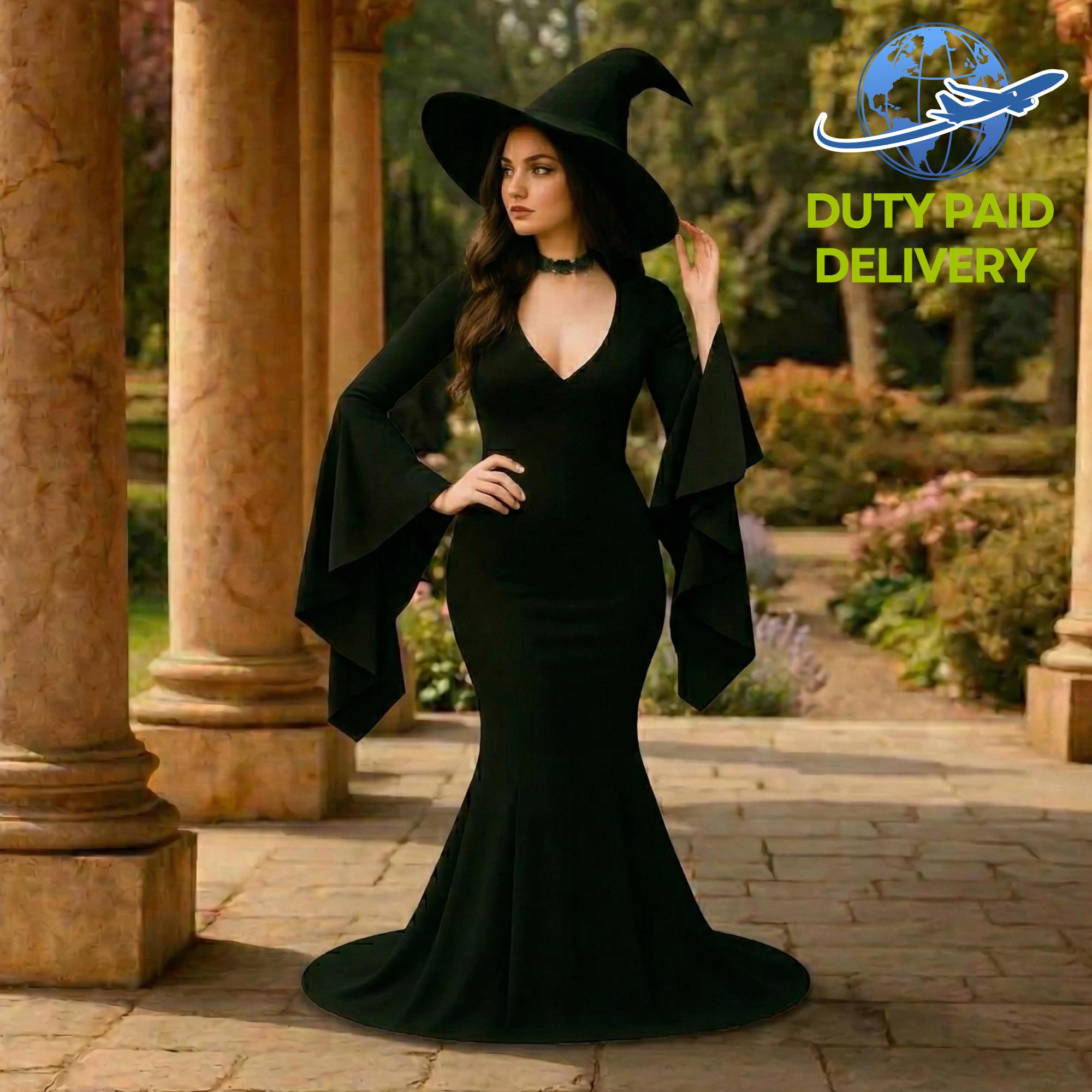 green emerald velvet dress Adult Elphaba Costume Black Witch Party Dress Suit Halloween Cosplay O