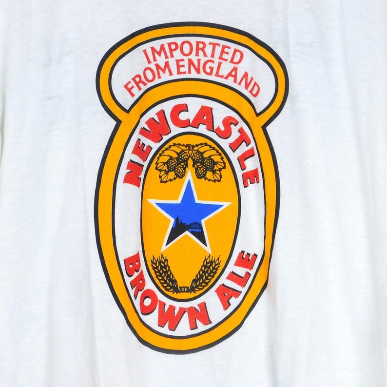 Koszulka z nadrukiem Newcastle Brown Ale z lat 80. w rozmiarze XL. zdjęcie 4