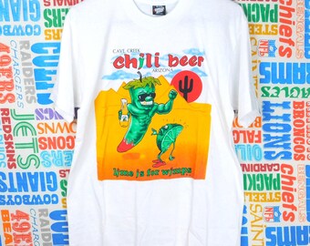 Camiseta vintage de los 90 con cerveza Cave Creek Chili, gráfico de doble cara, talla L