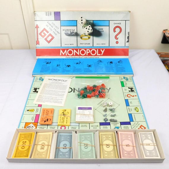 希少　モノポリー　米国版　ボードゲーム　木箱入り　パーカーブラザーズ Vintage Monopoly Board Game 1974 Complete in Box Parker Brothers