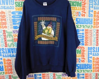 Vintage 90er Jahre Vintage Granat Sweatshirt Schneemänner fallen vom Himmel Größe XL blau Jerzees