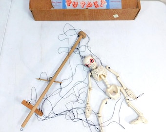 Vintage 1970s Pelham Puppets String Marionette Skeleton Puppet In Box Made In England