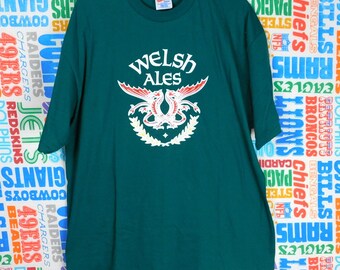 Camiseta vintage de los 90 con cerveza galesa Champion Ales From Wales, talla XL, Green Dragon