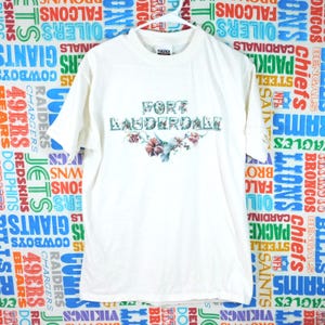 Vintage 90s Tultex Fort Lauderdale Florida T Shirt Size M Floral Graphic
