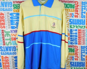 Vintage 80s AD Golf Long Sleeve Polo Shirt Size M Pastel Color Block