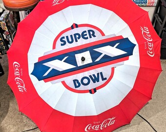 Vintage 1985 Coca Cola Super Bowl XIX 19 Umbrella Wood Handle 52 Inch Diameter