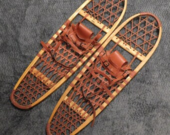 Vintage Tubbs Snow Shoes 10x36 Wooden Frame Rawhide Straps Vermont Cabin Decor
