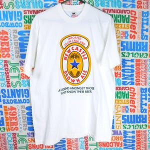 Vintage 90s Newcastle Brown Ale T Shirt Size XL Logo Graphic Legend Beer image 1