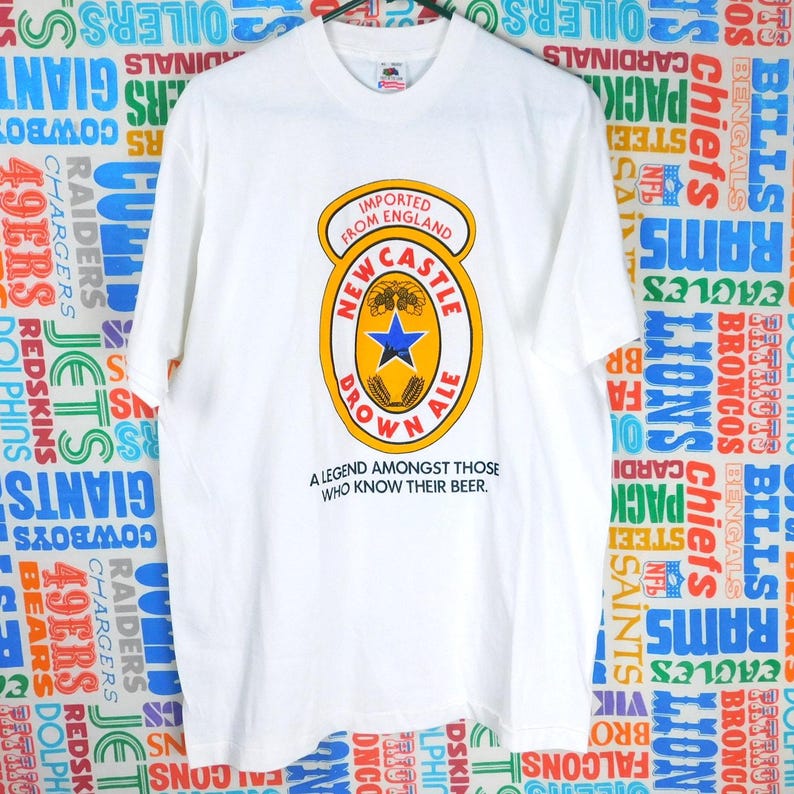 Vintage 90s Newcastle Brown Ale T Shirt Size XL Logo Graphic Legend Beer image 1