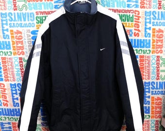 Vintage Nike Fleece Lined Jacket Size L Full Zip Gray Tag Black White Swoosh