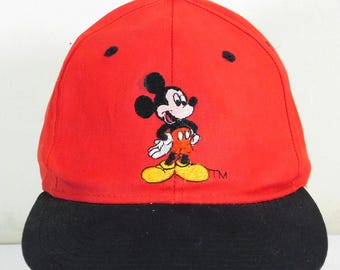 Vintage 90s Mickey Unlimited Mickey Mouse Snapback Hat Red Black Adjustable