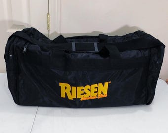 Vintage Riesen Chocolate Chew Duffle Bag Black Embroidered Logo Rare 28x12x12