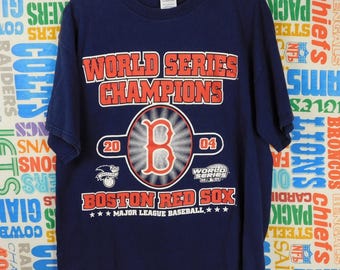 Boston Red Sox 2004 World Series Champs Roster T Shirt Size L Blue Double Sided
